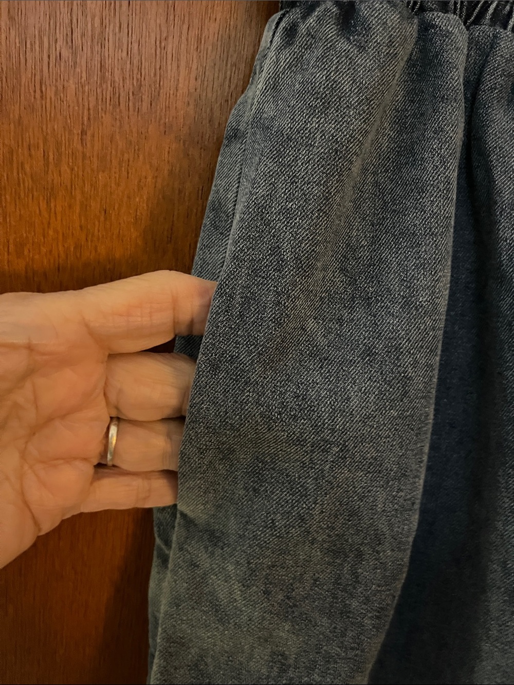 Easel Washed Blue Denim Cropped Harem Pants w/Double Ruffle at Hem-Pockets - Picture 3 of 9